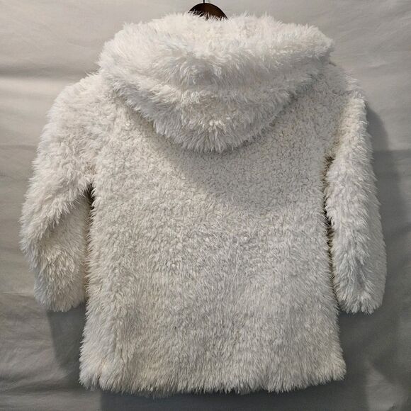 Hooded Fluffy White Faux Fur Soft Coat Sz L Boho Coquette Whimsy Fairy Festival - Picture 3 of 15